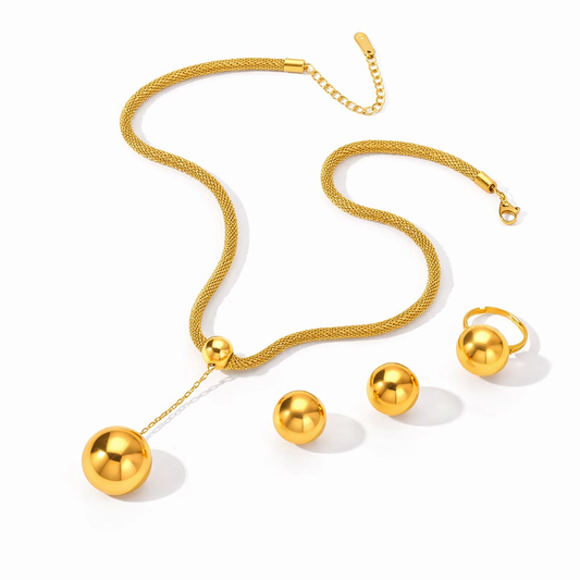 Bold Golden Sphere Mesh Set - 18K Gold Plated Stainless Steel
