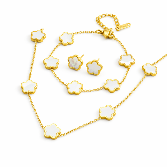Alhambra Style Mother of Pearl Set - 18K Gold Plated Stainless Steel