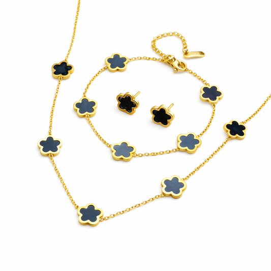 Alhambra Style Onyx Set - 18K Gold Plated Stainless SteelX