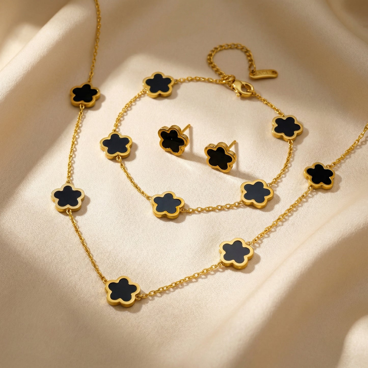Alhambra Style Onyx Set - 18K Gold Plated Stainless SteelX