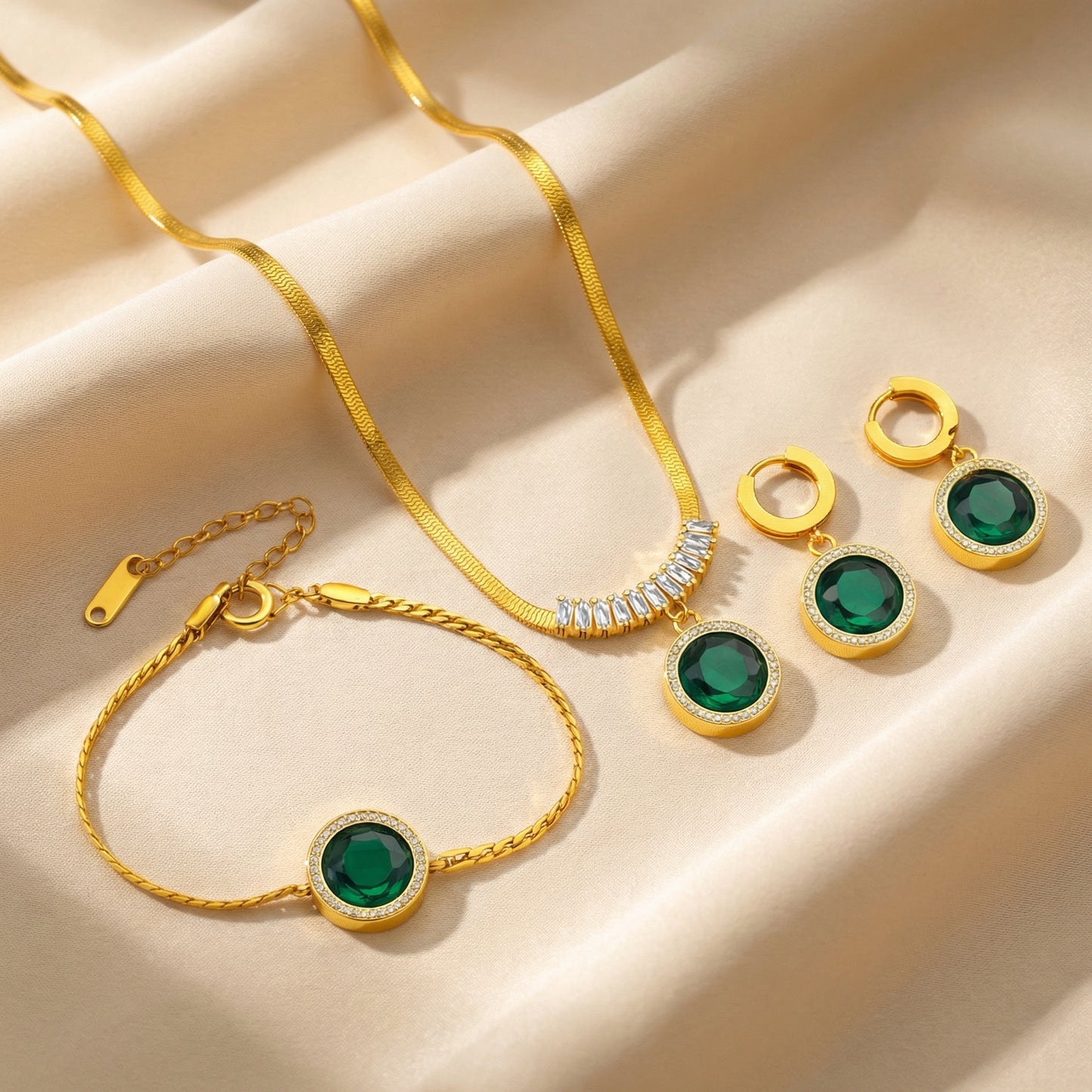 Royal Emerald Crystal Set - 18K Gold Plated Stainless Steel