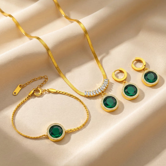 Royal Emerald Crystal Set - 18K Gold Plated Stainless Steel