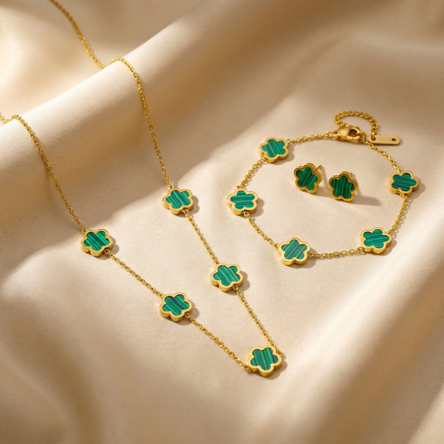 Alhambra Style Turquoise Set - 18K Gold Plated Stainless Steel