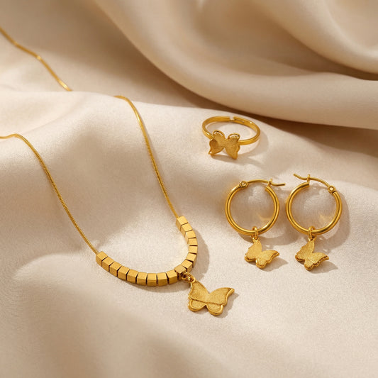 Sweet Butterfly Charm Set - 18K Gold Plated Stainless Steel