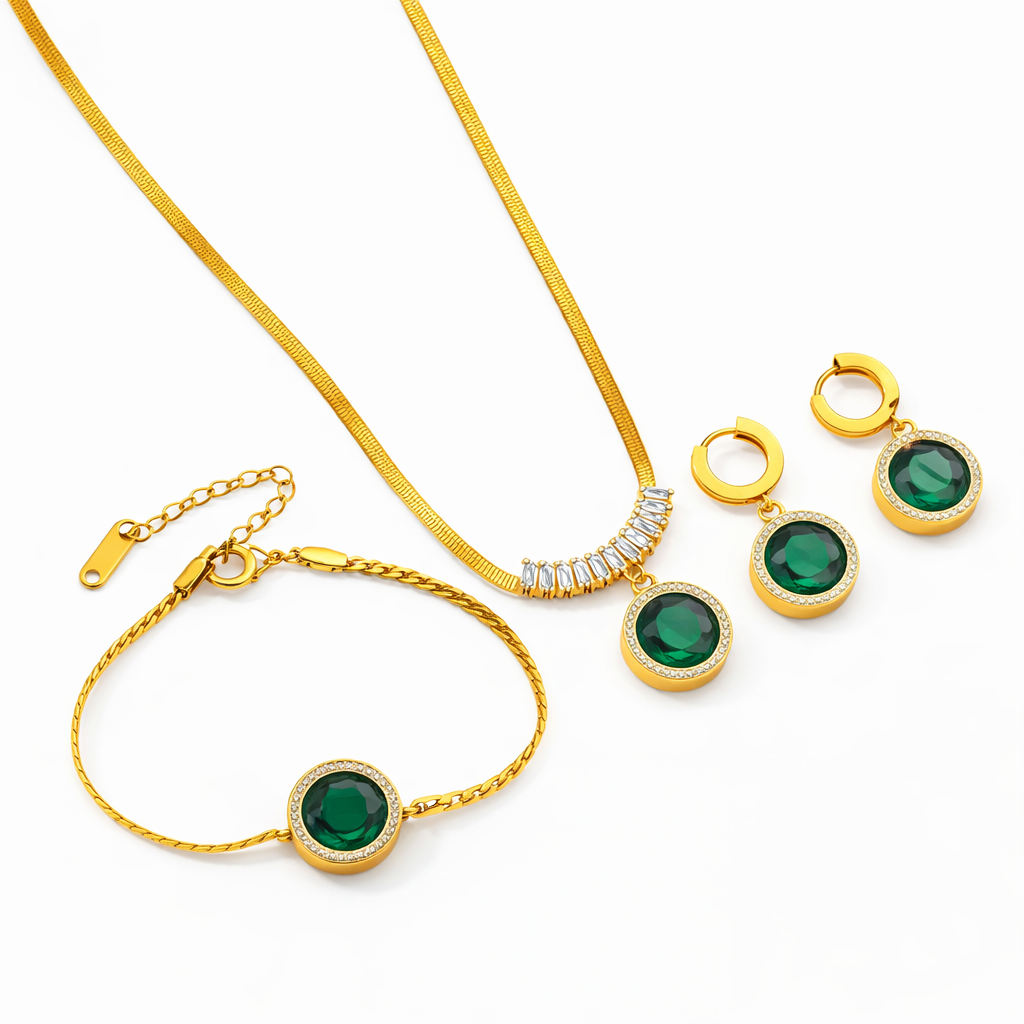 Royal Emerald Crystal Set - 18K Gold Plated Stainless Steel