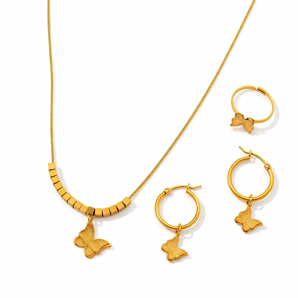 Sweet Butterfly Charm Set - 18K Gold Plated Stainless Steel
