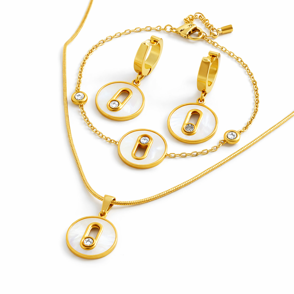 Move Style Mother of Pearl Set - 18K Gold Plated Stainless Steel