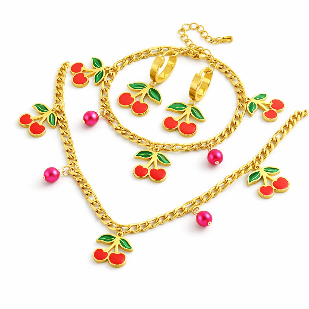 Luxe Cherry Blossom Pearl Set - 18K Gold Plated Stainless Steel