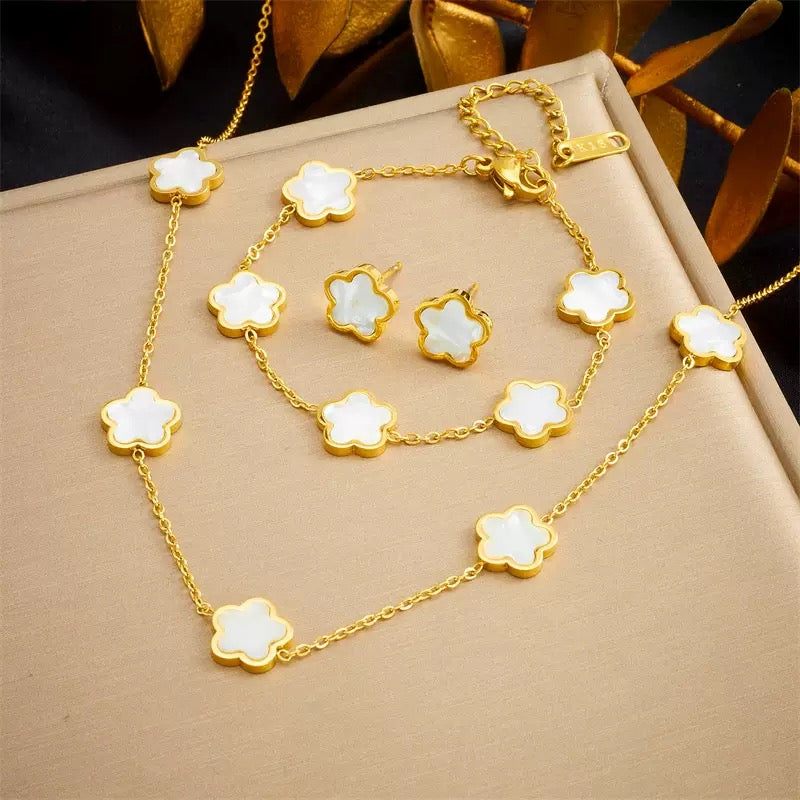 Alhambra Style Mother of Pearl Set - 18K Gold Plated Stainless Steel