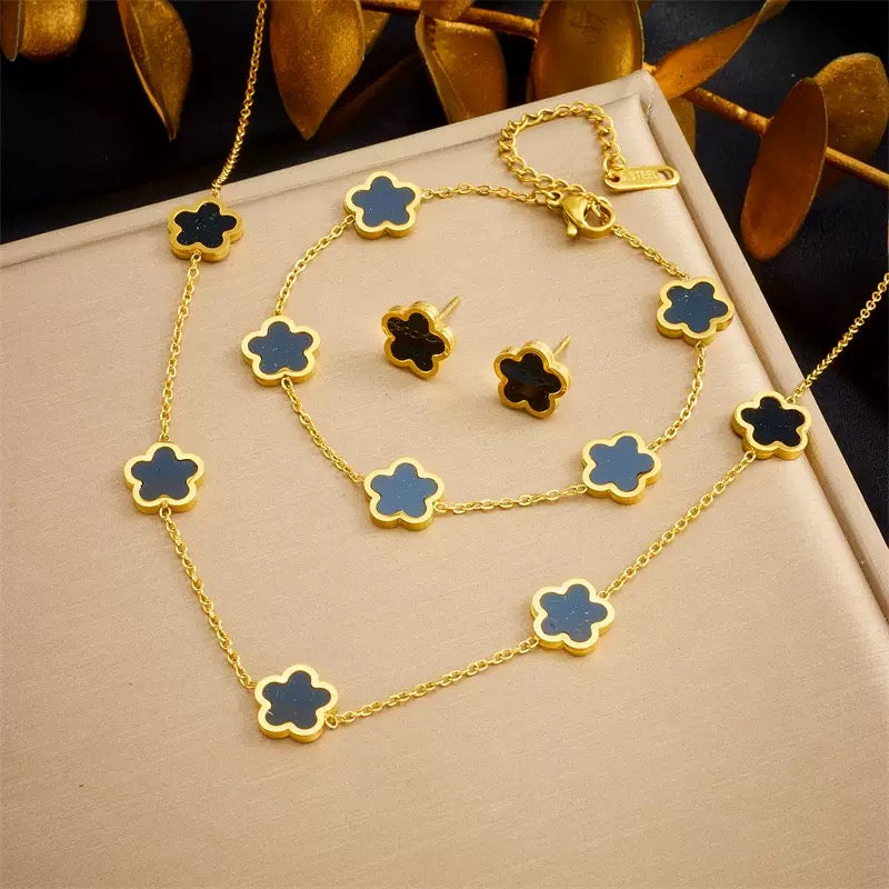 Alhambra Style Onyx Set - 18K Gold Plated Stainless SteelX