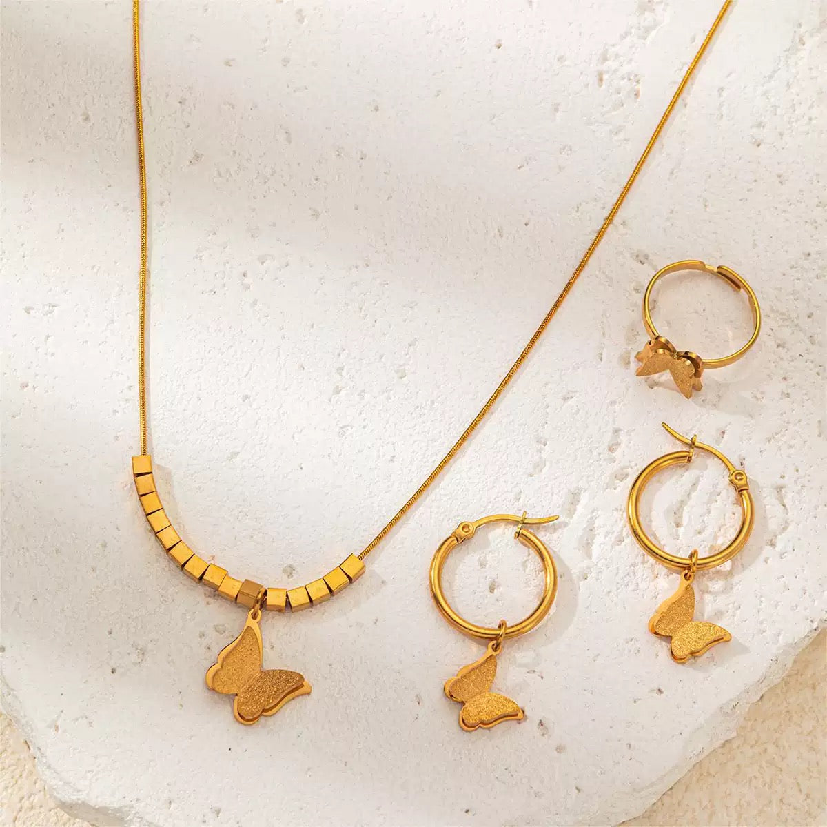 Sweet Butterfly Charm Set - 18K Gold Plated Stainless Steel