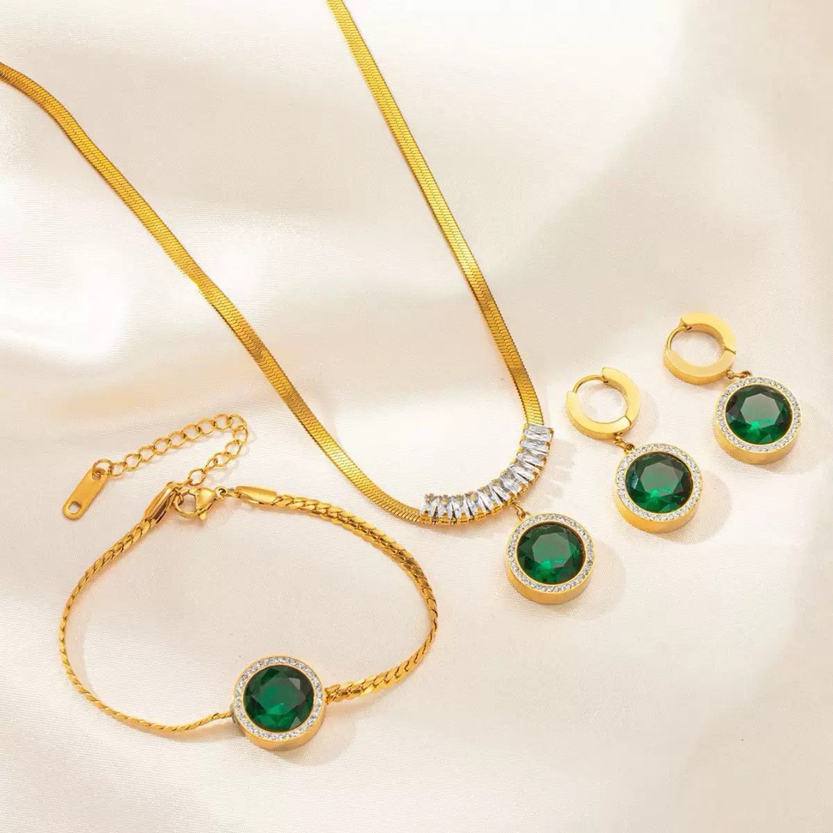 Royal Emerald Crystal Set - 18K Gold Plated Stainless Steel